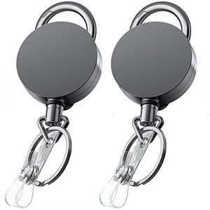 2 Pi&egrave;ces Porte Cl&eacute; retractable en M&eacute;tal Robuste avec Clip de Ceinture et Mousquetons, Porte Clef ID Carte Porte Badge Reel pour Porte-cartes d'identit&eacute; Cl&eacute;s, Cordon R&eacute;tractable 70cm (VOVIGGOL EU, neuf)
