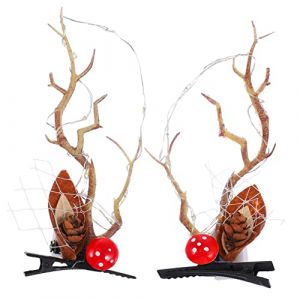 PACKOVE 1 Paire Pince à cheveux en bois de cerf lumineux Ramure Coiffure adulte Noël pinces à cheveux en bois de cerf clips de renne barrettes rennes cornes de renne abs (Spring TU, neuf)