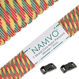Namvo 550 Paracord Mil Spec Type III Cordon de Parachute &agrave; 7 brins Longueur Totale 100 Pieds / 30 m&egrave;tres,Stripes, Jaune Vert Rouge (BUYBOXSTAR, neuf)