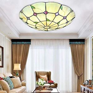 Lampe de style pastorale &agrave; encastrer de style Tiffany plafonnier en verre teint&eacute; fait main pour &eacute;clairage de plafond de balcon d'entr&eacute;e de couloir de chambre &agrave; coucher,Puce LED,Whitelight,40cm (CARWOOUK, neuf)