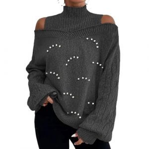 NaLatia Pull Femme Chic et Elegant &Eacute;paules d&eacute;nud&eacute;es Sweat Femme Col roul&eacute; Pulls Tricot&eacute; Pull Chaud Hiver Manches Longues Tunique Couleur Uni Haut Grande Taille Sweatshirts Ample Top (GUnakd, neuf)