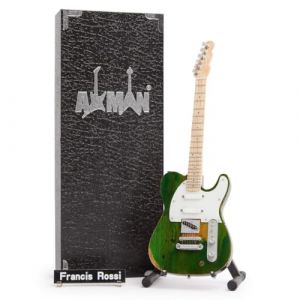 Francis Rossi (Status Quo) : réplique de guitare miniature verte vieillie – Cadeaux de musique – Ornemental fait à la main Échelle 1/4 – Comprend une boîte de présentation, une étiquette de nom et un (Axman Miniature Guitars, neuf)