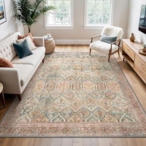 BEIMO Tapis Salon Vintage, Tapis Lavable en Machine, Tapis Chambre, Tapis Cuisine, Grand Tapis Salon Antidérapant, Brique, 200x290cm (BEIMO FR, neuf)