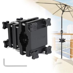 efuturetime Support Parasol Balcon, Pied de Parasol à Visser pour Parasol Ø22-38 mm, Pince Parasol pour Balustrade Carrée 25-60 mm ou Ronde Ø25-40 mm, Noir (efuturetime, neuf)