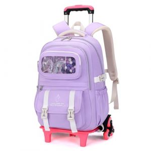 Amythe Cartable à Roulettes pour Fille Primaire, Sac à Dos à Roulettes Détachable avec Matériaux de Conception DIY pour Filles 9 à 14 ans, Sac D'école pour Enfants, 6 Roues, Violet (Amythe, neuf)