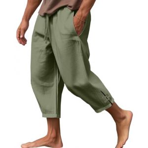 CheChury Pantalon Coton Lin Homme Décontractés Pantalon de Plage Léger Été Pantalon Sarouel Homme Pantalon Casual Yoga Pants avec Cordon Poches Léger Pantalon Ample Respirant Pantalon de Sport (Sofenny, neuf)