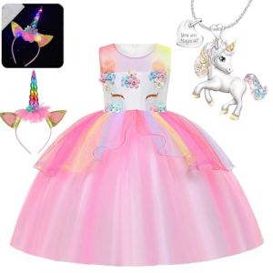 YOUYIKE Robe Licorne Enfant de Princesse, Princesse Robe et Accessoires, D&eacute;guisement de Licorne pour filles, D&eacute;guisement de Licorne pour F&ecirc;te, Anniversaire, Carnaval et Cosplay(110) (Yanniler-EU, neuf)