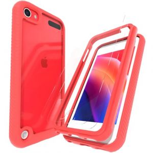 LUNOVATE Coque pour iPod Touch 5/6/7 Transparent avec 2 Films de Protection d'&eacute;cran Crystal Clear TPU Souple Anti-Chocs Etui pour iPod Touch 5/6/7 - Rouge (ACCCTech, neuf)
