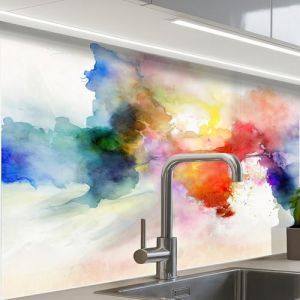 KitchenYeah© Credence Cuisine Adhesive 60x80 cm Protege Mur Revetement Mural Adhesif Parement Interieur À Coller Plaque Plastique Rigide Aquarelle - Arc-en-ciel - Abstrait - Art - Couleurs (KitchenYeah, neuf)
