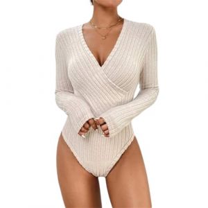 tinetill Femme Body en Tricot Chic Élégant Bodys à Manches Longues Bodysuit Côtes Haut Top Jumpsuit Combishort Combinaison Collant Chemisier Chemise Automne Hiver (Yiishang, neuf)