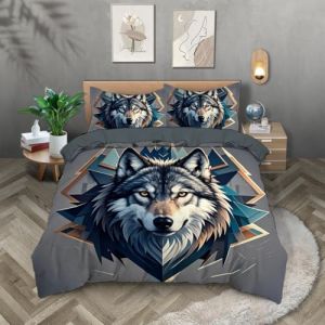 TKCQX Parure de Lit Loup Impression 3D Parure de Lit 90x190 Enfant Gar&ccedil;on Fille Adulte Loup de Sib&eacute;Rie Housse de Couette 1 Personne en Microfibre avec Taie d'oreiller 65x65 cm (TKCQX--欧盟R标, neuf)