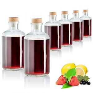 com-four&reg; 6x bouteilles en verre 500 ml avec bouchons - bouteilles vides avec bouchons en li&egrave;ge - r&eacute;cipients en verre pour le remplissage de liquides tels que l'huile (rond - 500ml) (COM-FOUR  Vertriebs GmbH, neuf)