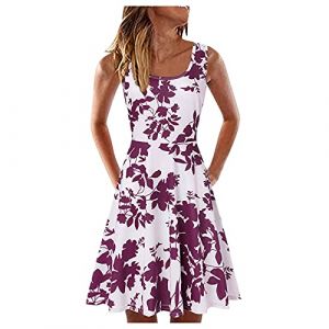 Femme Robe Cocktail Bretelles sans Manches &eacute;l&eacute;gante Sexy Robes Courte D'&eacute;t&eacute; Cou Rond Sans Manches Imprim&eacute; Floral Boh&egrave;me Grande Taille Pas Cher 2023 Mode R&eacute;tro Mini Jupe De Plage Mini Casual Robe (BAULMD（90% Big Promotion Without Discount Code ）, neuf)