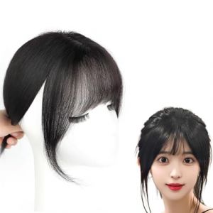 Postiches 100% Naturels for Femmes Pince À Cheveux À Frange Française Extensions De Cheveux À Couverture 3D À 360° Postiches À Clipser De 25 Cm for Femmes Au Quotidien(Black) (shaoqingg, neuf)