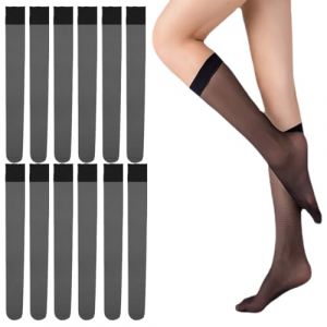 UEIOAVL Chaussettes montantes femme, Lot de 6 paires de chaussettes transparentes jusqu'aux genoux confortables et de couleur unie idéales pour l'école les robes simples et les soirées (noires) (KONGLINpengde, neuf)