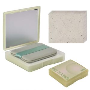 200 Pièces Papier Buvard d'huile, Papier Matifiant Visage avec étui Miroir et Houppette Autocollante, Papier Buvard pour l'Huile, Face Oil Blotting Idéales pour Tous les Types de Peau (Thé) (Huanpg, neuf)