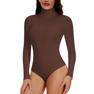 Joyshaper Body &agrave; manches longues &eacute;l&eacute;gant pour femme - Col montant - Chemisier &agrave; manches longues - Combinaison &agrave; manches longues, marron, L (Joyshaper Direct FR, neuf)