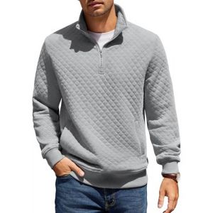 COOFANDY Hommes Chemise &agrave; Col Montant Sweatshirt &agrave; Manches Longues Hiver Col Montant Sweatshirt Coupe R&eacute;guli&egrave;re Pull 1/4 Fermeture &Eacute;clair Chaud avec Poche Gris Clair M (COOFANDY EU, neuf)
