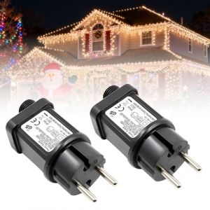 yotutun 2 Pi&egrave;ce 31V 6W Clignoteur pour Guirlande, Transformateur pour Guirlande LED Adaptateur Pilote Basse &Eacute;tanche IP44 avec 8 Modes et Minuterie Fonction pour D&eacute;corations de No&euml;l Eclairage de Jardin (khfsusmxz, neuf)