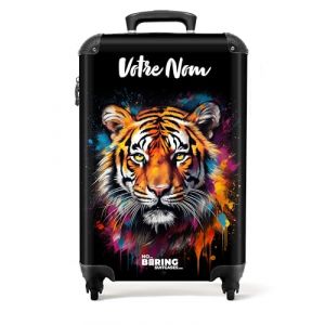 NoBoringSuitcases.com Valise Cabine, Valises, Bagages Cabine, Valise Pas Cher, Valise Rigide, Valise Voyage, Suitcase, Valise Roulette, Valise Personnalisable 55x35x25cm (Tigre - Orange) (NoBoringSuitcases, neuf)