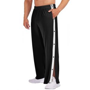 PINSPARK Pantalon de jogging pour homme - Avec boutons-pression lat&eacute;raux - Pantalon de sport - Pantalon de fitness avec poches, Noir-a, S (Pinspark, neuf)