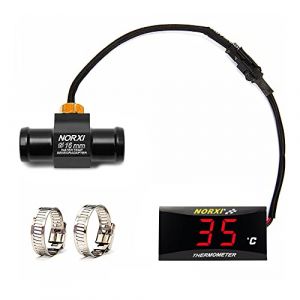 NORXI Thermom&egrave;tre d'eau num&eacute;rique universel pour moto - Affichage LED - 12 V CC - Avec adaptateur de capteur de temp&eacute;rature (16 mm, rouge) (NORXI Store, neuf)
