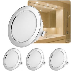 Sweet Led 4x Spot Encastrable Plat 12V IP44, Luminaire Encastr&eacute; 3,5W LED 3000K pour Meuble et Salle de Bain, Spot Ultra Plat Mini pour Pi&egrave;ce Humide, Projecteur Encastr&eacute; pour Meuble, Chrom&eacute; Chaud Blanc (Sweet -led, neuf)