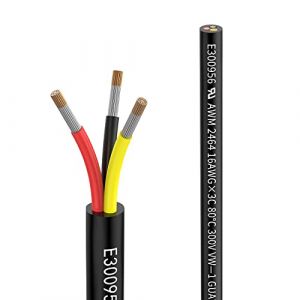 Fil 16 AWG 3×1,3mm² 20 Metros Câble d'Extension à 3 Conducteurs UL2464 Tension 5V/12V/24V/300V Fil de Cuivre Étamé Multibrins sans Oxygène Câble basse tension pour lumières LED de voiture (ZhongWang, neuf)