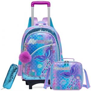 HTgroce Sirène Cartable a Roulette Fille ce2, Cartable Fille Roulette Cartable à Roulette Fille cp,ce1 (Lldaily EUR, neuf)