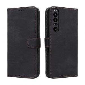 LMFULM&reg; &Eacute;tui pour Sony Xperia 1 III XQBC62/ XQBC52/ XQ-BC72 (6,5 Pouces) PU Cuir Couverture Brosses Antivol Portefeuille Coque Fermeture Magn&eacute;tique Support Protection Housse Retro Givr&eacute; Noir (LMAZWUFULM, neuf)