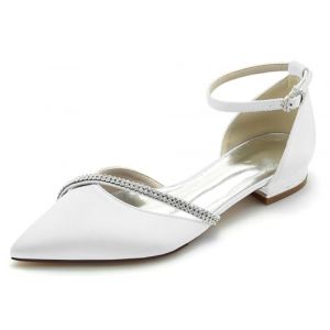 Hanfike JY283 Chaussures de mari&eacute;e &eacute;l&eacute;gantes &agrave; talons plats pour filles et femmes avec sangle de cheville et bout pointu pour le soir avec strass, blanc, 40 EU (Guangzhou hanfeike trading co., ltd, neuf)