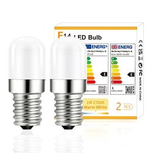 YzzYzz Ampoule LED E14 pour Réfrigérateur,Blanc Chaud 2700K,1W équivalent à 15W,120 lumens, pour Frigo,Non variable, Lampe de Sel, Machine a Coudre,2 pièces (FoxNoon, neuf)