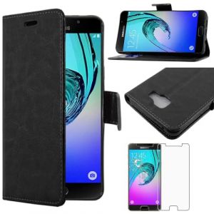 ebestStar - Coque Compatible avec Samsung A5 2016 Galaxy SM-A510F Etui PU Cuir Housse Portefeuille Porte-Cartes Support, Noir +Film Protection Verre Tremp&eacute; [Appareil: 144.8 x 71 x 7.3mm, 5.2''] (ebestPro-fr, neuf)