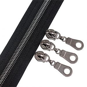 YaHoGa Fermeture éclair sans fin en nickel noir de 9 m - Vendu au mètre - Spirale de 6 mm + 25 fermetures éclair non bloquantes (noir nickelé) (YHga, neuf)