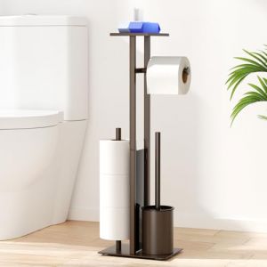 Porte-papier toilette en acier inoxydable - Avec brosse WC - Porte-papier toilette avec brosse WC - Avec porte-papier toilette et brosse WC - Porte-rouleau de papier toilette debout avec étagère en (NIFFGAFF-EU, neuf)