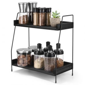 Azyvum Organisateur de station &agrave; caf&eacute; de cuisine, 2 niveaux, en bois, accessoires de bar, organisateur de condiments pour cuisine, maison, bureau (GIRGIS KIROLOS, neuf)