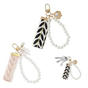 YUVKIN Lot de 2 porte-clés élégant en perles brillantes, avec lanière courte et anneau, porte clé femme, porte clé kawaii, porte clé original, porte clé mignon, bijou de sac, fleurs (Noir Rose) (HerEdit, neuf)