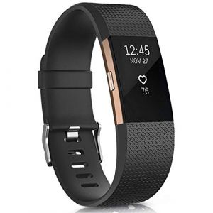 Oumida Bracelet Compatible pour Fitbit Charge 2, Bracelet de Montre pour Homme Femme Bracelet de Sport Silicone Réglable pour Fitbit Charge 2 Grand Petit (sans Montre) (S, B1 Noir) (GuangYingXC, neuf)