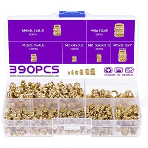 Gueenky 390 Pièces Insert Laiton Moletés, M2 M2,5 M3 M4 M5 M6 Insert Impression 3d 6 Tailles Écrous Moletés Filetées Insert Laiton Injection Moulage Insert (FishTower, neuf)
