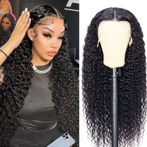 AiPliantfis Perruque Sans Colle 13x6 HD Lace Front Human Hair Wig Kinky-Curly Wig Human Hair Perruque Femme Naturelle Brazilian Remy Human Hair Wigs Perruque Cheveux Noir 22 Pouce (GongBei Hair, neuf)
