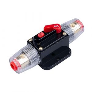 Disjoncteur de 60A Porte-fusible en ligne de 60A Bloc d'inverseur 12V-24V CC à réarmement manuel pour la protection du système audio solaire pour voiture automobile marine bateau et système solaire (Keple, neuf)