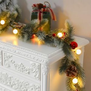 Quntis Couronne de Noël 175cm 20 Boule LED, Guirlande de Pin Artificielle avec Lumières 8 Mode avec Minuterie Couronne de Noel Lumineuse Guirlande Sapin de Noel à Piles pour Cheminée Porte Table (HEGUANGYU, neuf)
