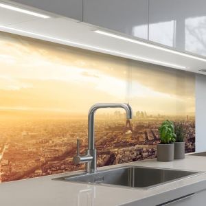 KitchenYeah© Crédence Adhésive Cuisine 60x100 cm Résistant À La Chaleur Plaque Adhesif Fond De Hotte Interieur Cuisson Sur Mesure Paris - Skyline - Coucher Soleil - Villes (KitchenYeah, neuf)