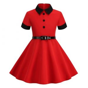 Robe C&eacute;r&eacute;monie Vintage Fille Enfant Robe Rockabilly Ann&eacute;e 50/60 Retro &agrave; Pois Polka Dot Imprim&eacute; Floral Robe Pin Up de Soir&eacute;e F&ecirc;te Cocktail No&euml;l Mariage sans Manches A-Ligne Dress de Princesse 3-8 Ans (⭐⭐⭐⭐⭐AEGJEGVD⭐⭐⭐⭐⭐, neuf)