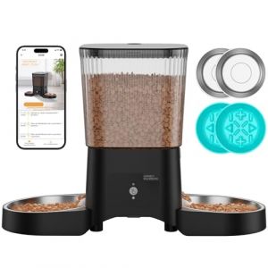 Distributeur Croguettes Chat Automatique Double, HONEYGUARDIAN 5G/2.4G WiFi Gamelle Chat Automatique 4 Bols(Bol INOX +Bol Lente), Distributeur Croquettes Chats/Chien, Op&eacute;ration Facile & Contr&ocirc;le APP (longqijun2023, neuf)