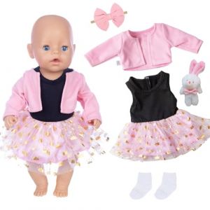 Lot de 5 v&ecirc;tements mignons pour poup&eacute;es de 35 &agrave; 43 cm - V&ecirc;tements avec jupe en tulle rose - N&oelig;ud - Chaussettes - Poup&eacute;e de lapin compatible avec les poup&eacute;es Born Baby Annabelle (lulu-eu, neuf)