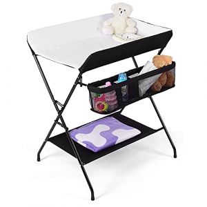 HUOLE Table à Langer Pliable et Portable, Table a Langer Pliante Chambre Bébé Réglable en Hauteur,Table à langer et Baignoire 2 en 1 pour bébé, De la naissance à 12 mois (79*55.5*96cm noir et blanc) (Hechheu, neuf)