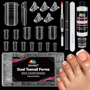 EBANKU 240PCS Poppit Ongle Kit pour Orteils 75ml Slip Solution, Longue Carré Capsules Popits Ongle Pédicure d'extension Kit Matte Faux Ongles Capsules avec Clips Ongle Polygel Brosse Limes à Ongles (EU-Prominer, neuf)