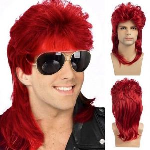 Perruque Mulet Châtain Clair pour Homme – Accessoire de Déguisement Années 80, Perruque Rétro pour Fête Cosplay(Rouge) (COCO HEART, neuf)