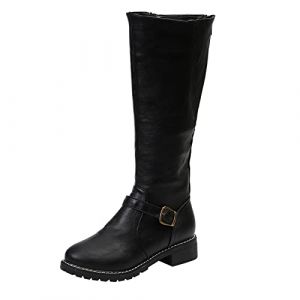 Susenstone Bottes Mollets Larges Plates Sexy Boots Femme Cuir Moto Vintage Boot Equitation Bottes d'hiver Confortables Santiags Haute Botte Femmes Bottes Bottines Talon Carr&eacute; Boots (⭐⭐⭐⭐⭐Susenstone, neuf)